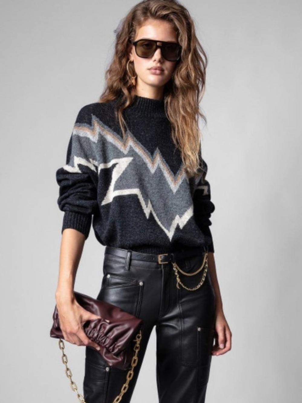Zadig & Voltaire Bonnie wool cashmere mock neck logo sweater HTF Rare Sz Small